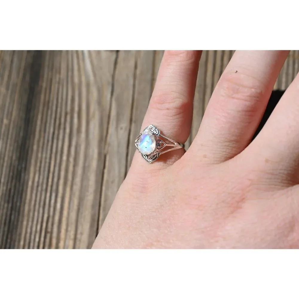 Engagement ring Moonstone sterling silver ring American made